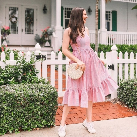 J. Crew Blogger Red Stripe Ruffle Midi Frill Dress - Picture 6 of 6